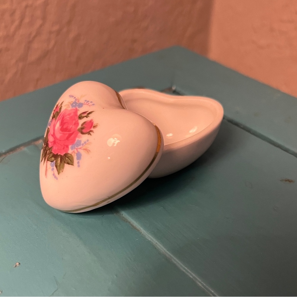 Vintage I. W. Rice Heart Shaped Floral Trinket Box-Porcelain Japan